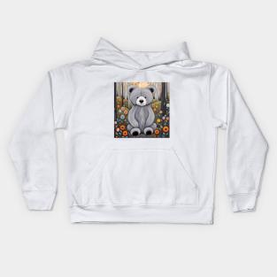 Folk Art Teddy in the woods Kids Hoodie